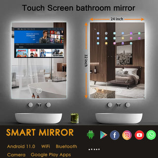 Wall Mounted Magic Mirror Anti-Fog IP65 Waterproof Hotel Bathroom Touch Screen Mirror With Tv Android Smart Mirror