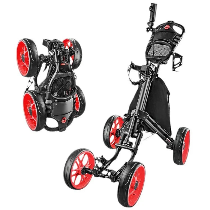 ESWING New 4 Wheel Golf Cart Golf Bag Cart Easy Folding Golf Trolley