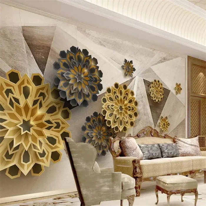 Custom wallpaper fashion 3d photo murals circle luxury gold white flower ball jewelry living room bedroom background wall mural