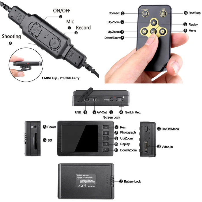 2.7 Inch Portable DVR 2.4G Remote Control Wearable Camera Video Recorder