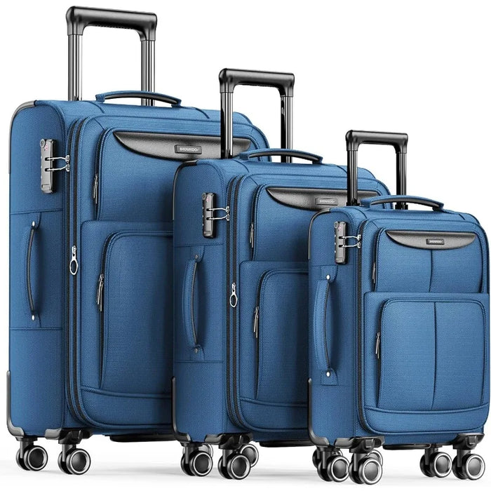 Luggage Sets 3 Piece Softside Expandable Lightweight Durable Suitcase Sets Double Spinner Wheels (20in/24in/28in)