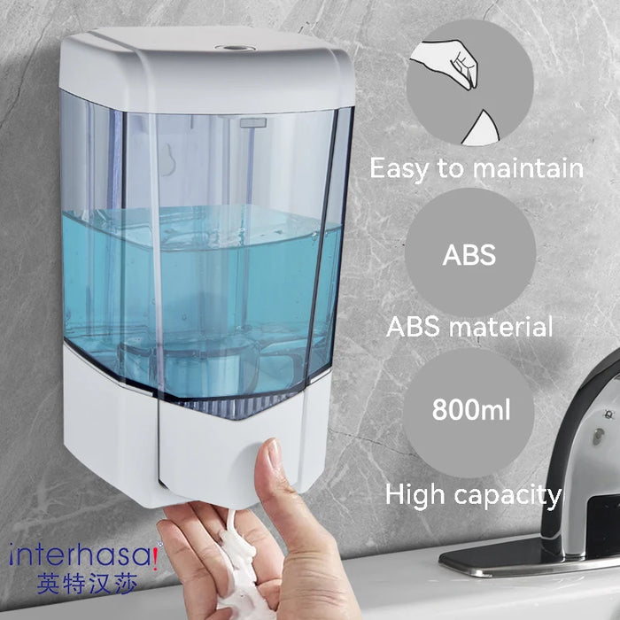 interhasa! 800ml Manual Soap Dispenser Wall Mount Liquid Hand Sterilizer Shampoo Shower Gel Punch Free For Bathroom Kitchen