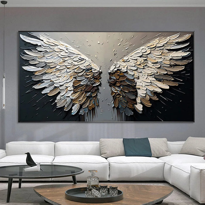 Abstract Angel Wings Posters Prints Large Size Gold Gray Feather Canvas Painting Bohemian Style Wall Art Mural Modern Home Decor