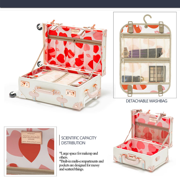 COTRUNKGAE Floral Vintage Luggage Set for Women, Carry On Suitcase with Spinner Wheels, Cream White
