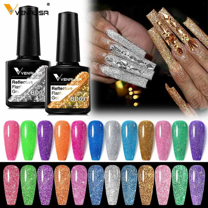 12pcs/kit Venalisa Reflective Frash Nails Gel Polish Glitter Color French Nail Art Gel Pigment Soak Off UV LED Nail Art Manicure