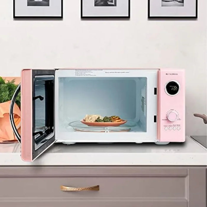 Retro Countertop Microwave Oven-0.9 cu ft-12 Pre-Programmed Cooking Settings - Digital Clock - Kitchen Appliances