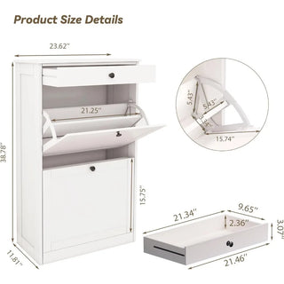 Shoe Cabinet with 2 Flip Drawers, Slim Freestanding Hidden Shoe Organizer with Drawer, Pet-Proof Shoe Storage Cabinet