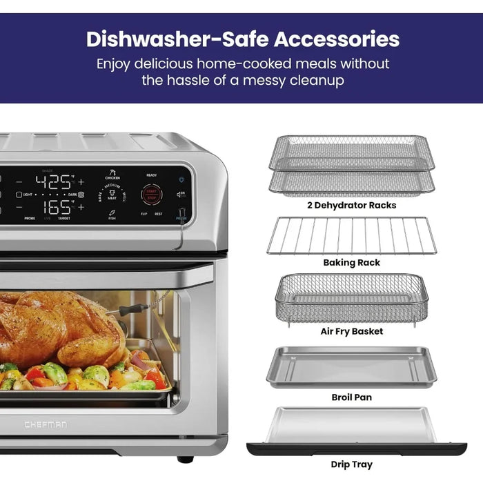 Countertop convection oven with 9 cooking and baking functions, automatic 60 minute timer closure, stainless steel