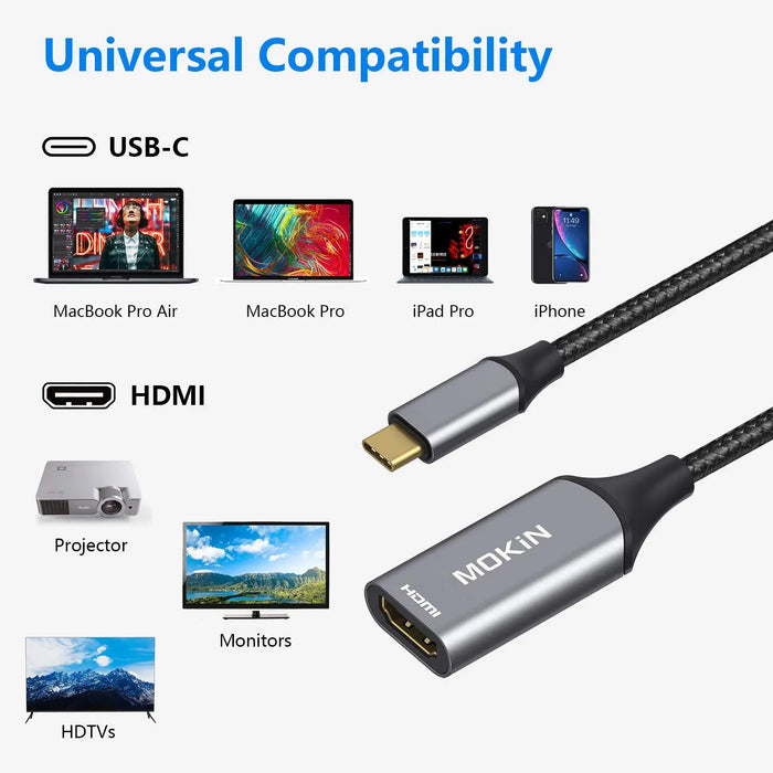 USB C to HDMI Adapter 4k,Type-C to HDMI Connector for Monitor, Thunderbolt 3 Compatible USB-C to HDMI Cord for MacBook pro USB C