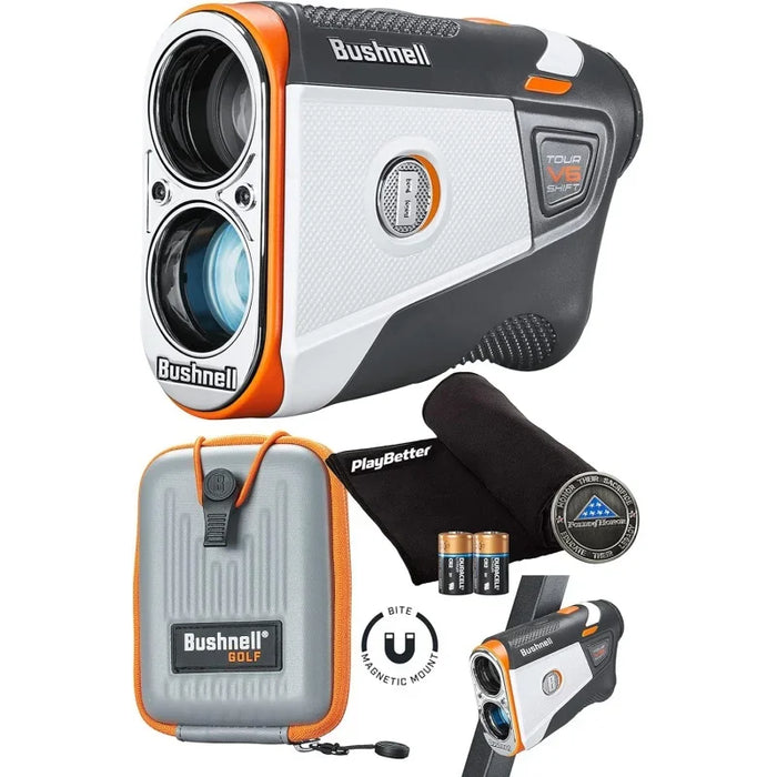 Tour V6 Golf Rangefinder Bundle - PinSeeker with Visual JOLT, BITE Magnetic Mount - Includes PlayBetter Microfiber Towe