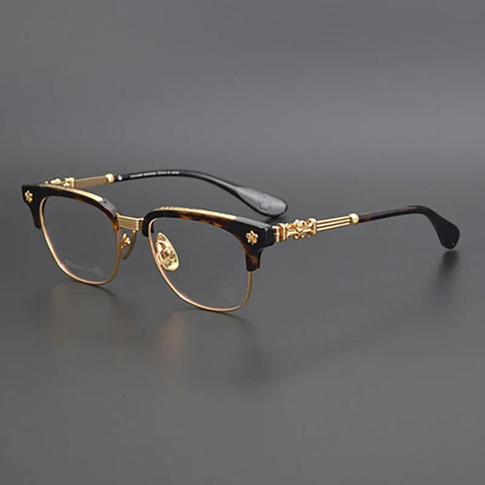 FEROCE 2023 High-End Handmade Carved Eyewear pure titanium medium gold glasses luxury Italian acetate half frame myopia glasses