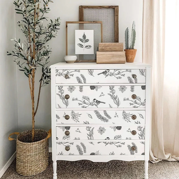 White Floral Plants Self-adhesive Wallpaper Casual Simple Sketch Flower Room Decor Wallpaper Grey Birds PVC Cabinet Sticker