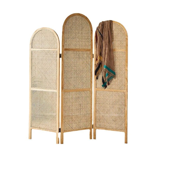 Solid wood rattan woven screen partition wall, movable folding folding screen, new Chinese style minimalist seat screen