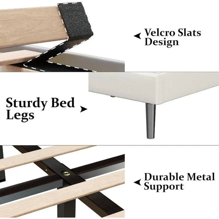 Bed Frame with Velvet Upholstered Headboard, Platform Bed with Sturdy Wooden Slats, Easy To Assemble, Queen Size Bed Frame