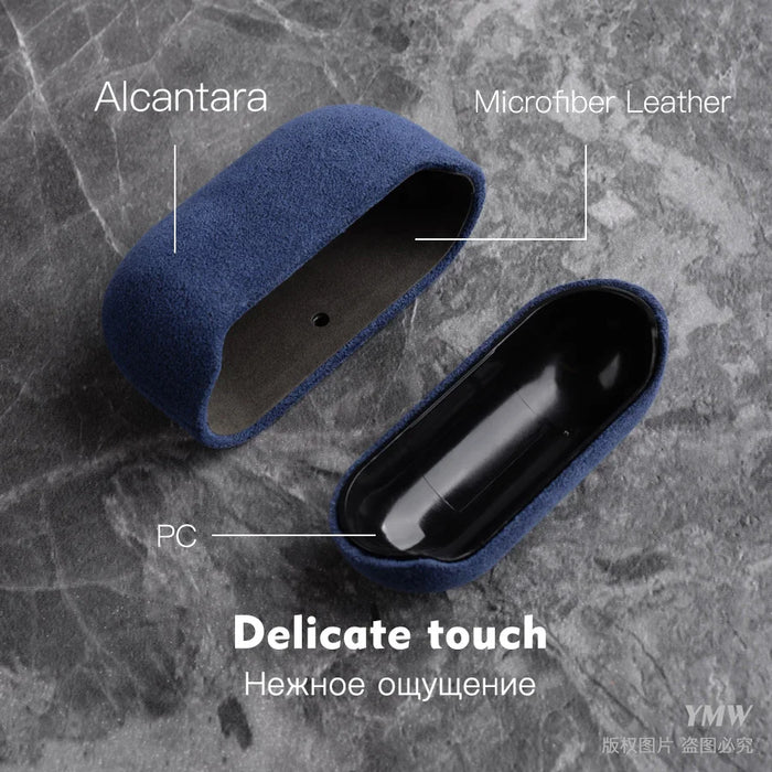 YMW ALCANTARA Case for AirPods Pro 2 Luxury Artificial Leather Cases for AirPod Pro Wireless Bluetooth Headset Turn fur Cover