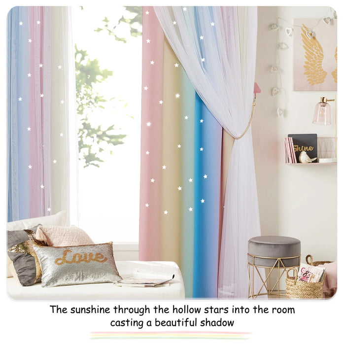 Blackout Curtain Shiny Stars Children Cloth Curtains Colorful Double Layer Star Window Curtains for Living Room Bedroom Gradient