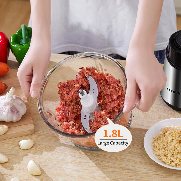 BioloMix by ELEKCHEF 1.8L Glass Bowl Food Processor Chopper Two Speeds  Meat Grinder For Babyfood Vegetables Onion Garlic