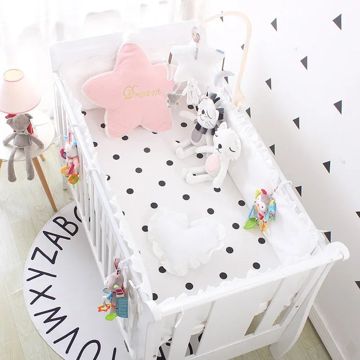 5pcs Set Baby Sweet Pink Dot Cot Bumpers Bed Sheet Bed Surrounding Cotton Craddle Bedding Baby Bedroom Supplies
