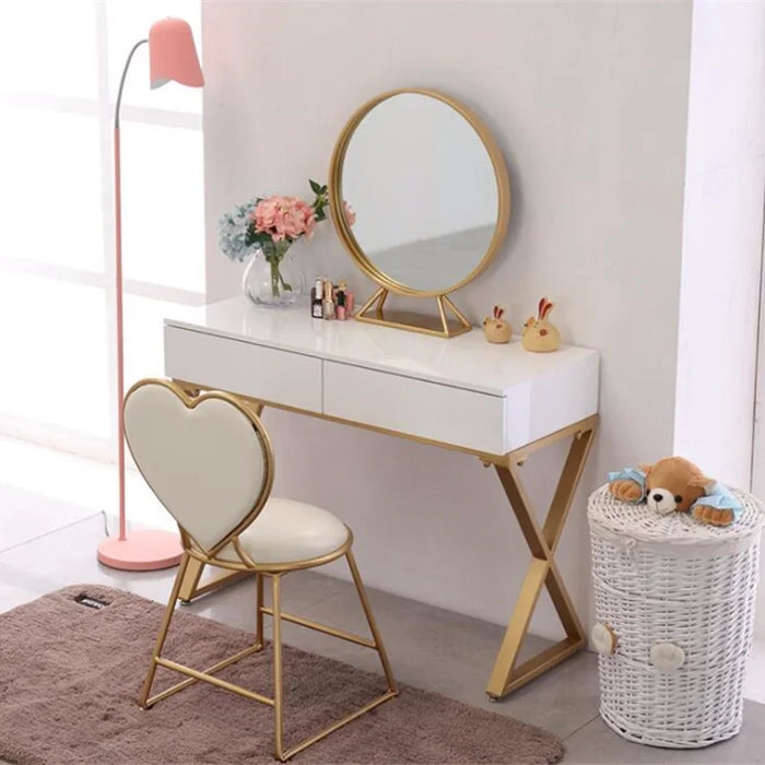 Nordic Small Apartment Makeup Table and Stool, Bedroom Economical Princess Dressing Table, Simple Iron Dressing Table