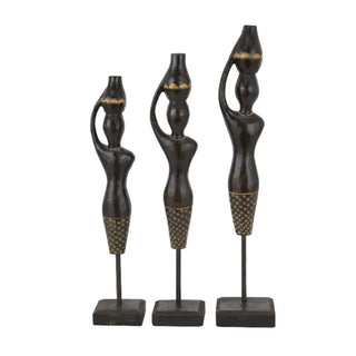 23", 21", 20"H Wood Standing African Woman Sculpture with Baskets on Their Heads (3 Count) Home Decoration Accessories