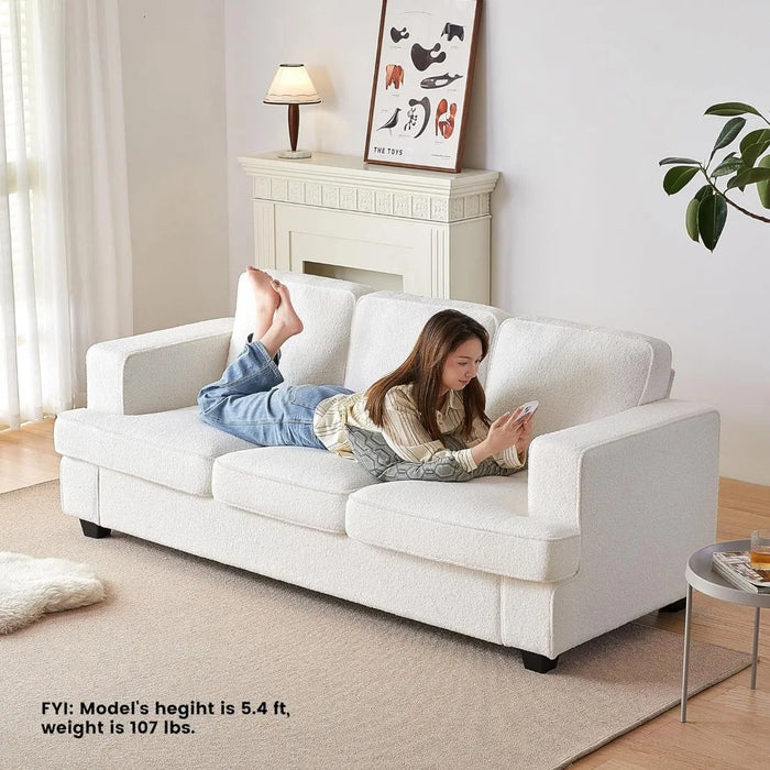 84" Sofa, Sofa Bed Couch, Sleeper Sofa with Extra Deep Seats, Sectional Couches for Living Room, Teddy Velvet Oyster White