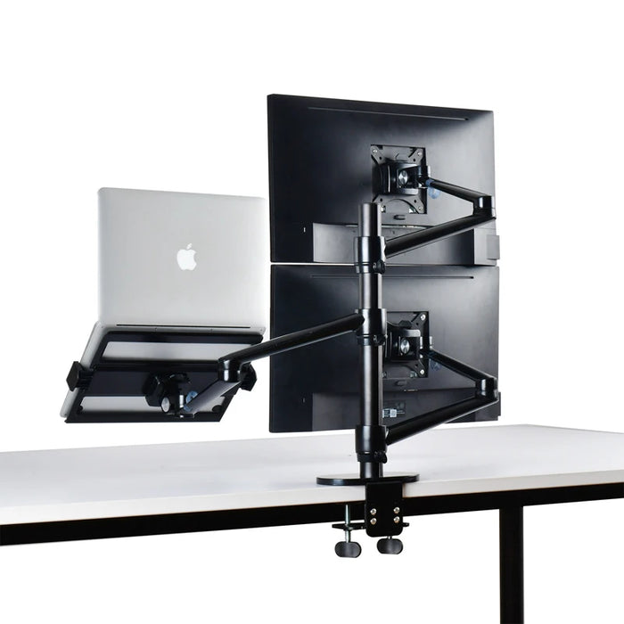 OL-10T Aluminum Height Adjust Desktop Dual 17-32 inch Monitor Holder+12-17 inch Laptop Holder Stand Full Motion Triple Mount Arm