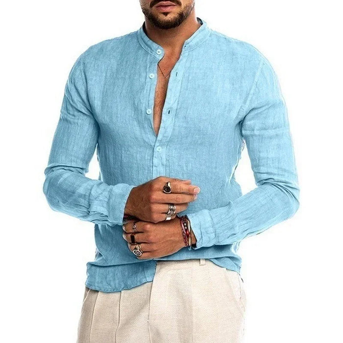 Men's Daily Top Long Sleeve Shirt Button Linen Cotton Comfortable Fashion Casual Solid Color Shirt S-5XL