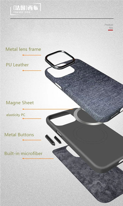 French PU Leather Magnetic Phone Cases For iPhone 15 14 13 12  Pro Max Wireless Charging Case Metal Lens Ring Shockproof Cover