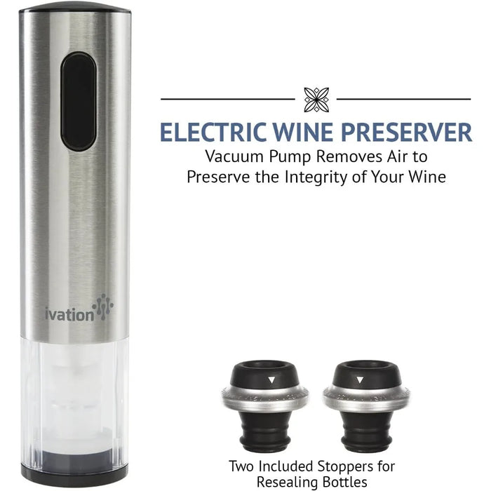 Electric Wine Gift Set - Includes Electric Bottle Opener, Wine Aerator, Electric Vacuum Preserver, Stoppers