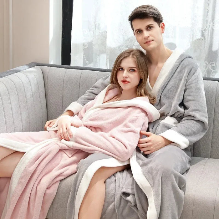 Female Autumn and Winter Warm Long Coral Velvet Thick Couple Bath Bathrobes Men Women Pajamas Shower Robe Bath Towels For Adults