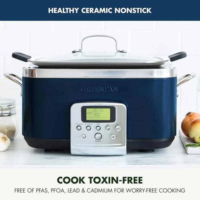 Elite 8 - in -1 Programmable 6QT Electric Slow Cooker, Dishwasher Safe Lid & Removable Crock, PFAS-Free Healthy Ceramic Nonstick