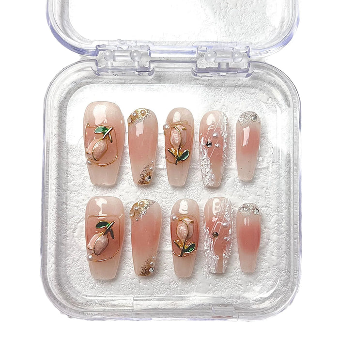 High Quality Thick Acrylic Press On Nails Handmade False Nails 3D tulip10 pcs Hand Painted Press On Nails