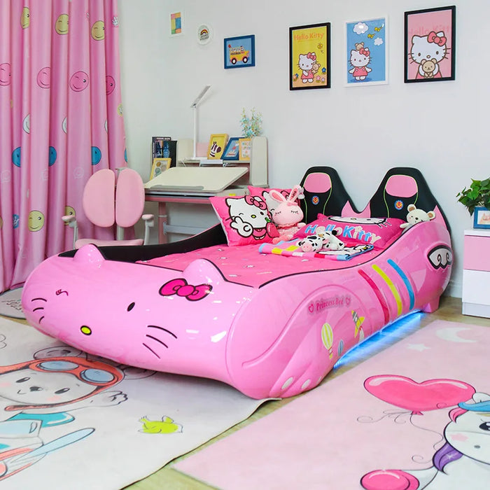 Children's bed girl pink princess bed cloud rabbit ear bed girl car  cat modeling lighting music