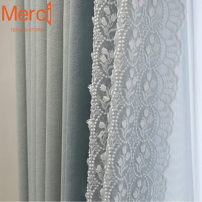 French style Luxury Chenille Velvet Blackout Curtains for Living Dining room Bedroom Korean Princess Style lace Curtain Custom