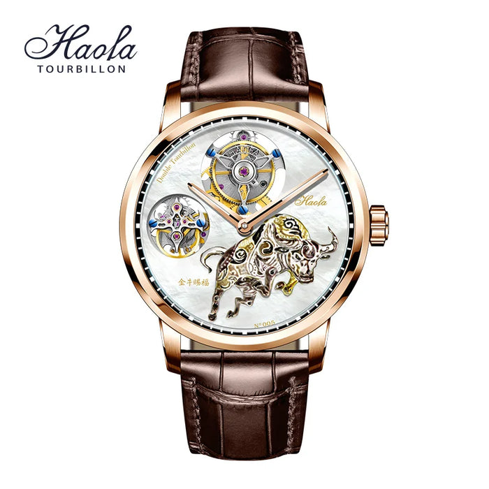 Haofa Luxury Double Tourbillon Mechanical Watch For Men Sapphire Flying Double Tourbillon Waterproof Mens Watches Waterproof 005