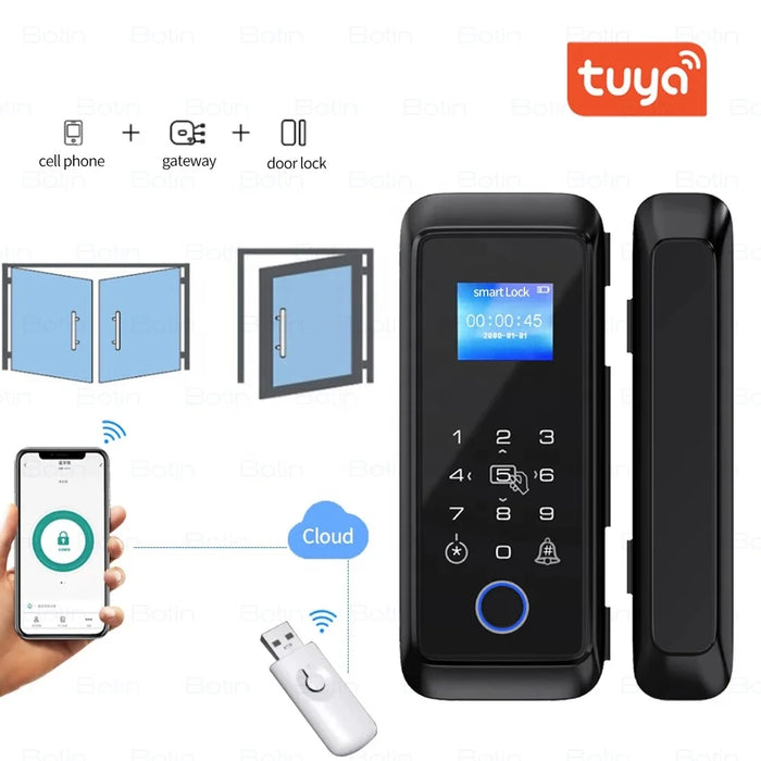 Tuya BLE Fingerprint RFID Card Password Unlock Smart Lock for Wooden Glass Sliding Door