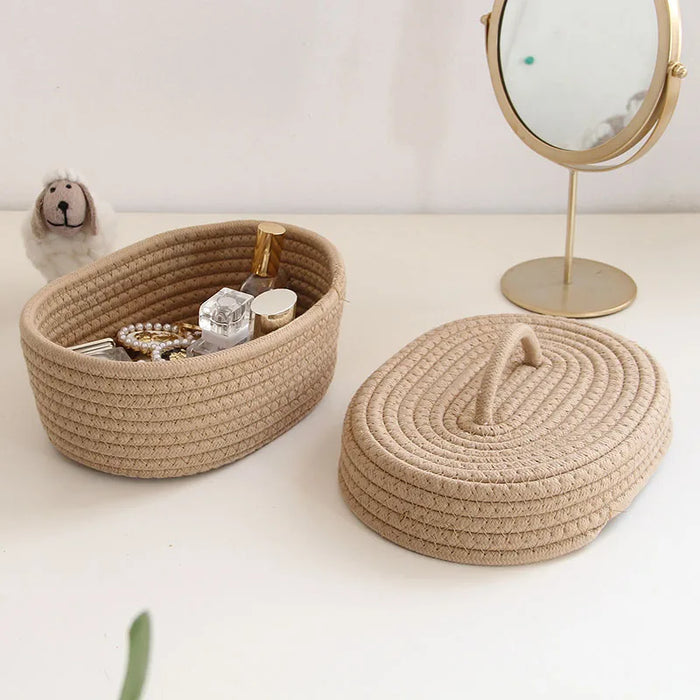 Handmade cotton thread storage box Simple dustproof mobile phone cosmetics sundries storage basket Snack sewing basket