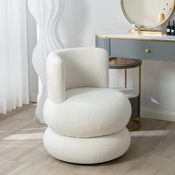 Nordic Modern Round Lamb Velvet Fabric Sofa Chair French Cream Single Casual Dressing Chair Italian Medieval Shoe Changing Stool