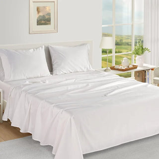 100% Cotton Bed Sheet - 1000 Thread Count 3-Piece XL Twin Set Long Pile Bedding in Satin Weave Deluxe, White
