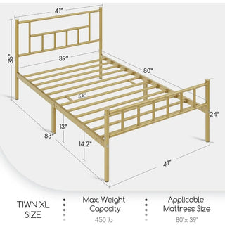 13 inch Twin XL Size Metal Bed Frame with Headboard and Footboard Platform Bed Frame with Storage No Box Spring Gold