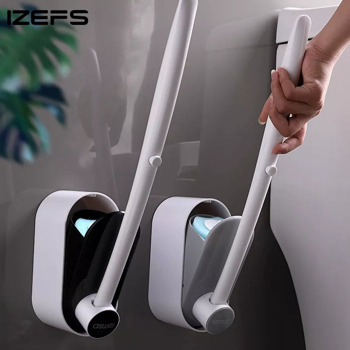 IZEFS Wall-mounted Disposable Toilet Brush Long Handle Cleaning Brush Home Bathroom Accessories No Dead Ends WC Cleaning Tools