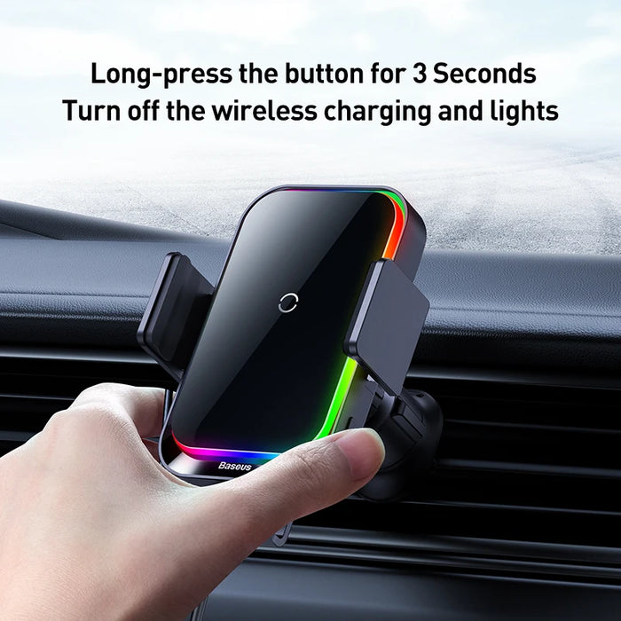 Baseus Car Phone Holder Infrared RGB15W QI Wireless Phone Charger for iPhone Xiaomi Samsung Car Mount Fast Charging Easy Control