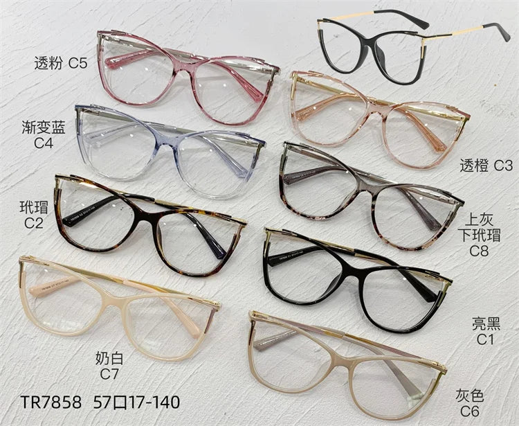 2024  Optical Computer Eye Glasses anti blue light blocking Fashion Women TR90 Cat Eye Optical Frames Glasses Eyewear For Ladies