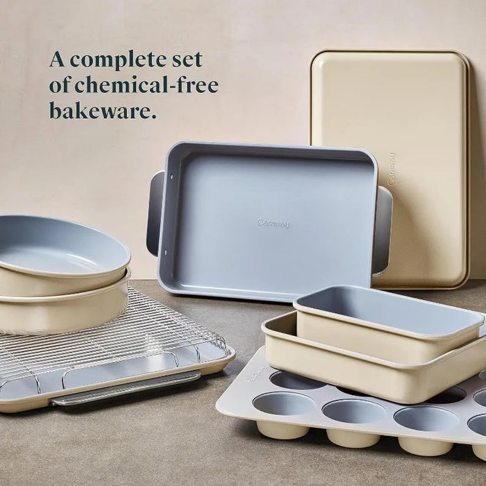 Caraway Nonstick Ceramic Bakeware Set (11 Pieces) - Baking Sheets, Assorted Baking Pans, Cooling Rack, & Storage- Cream