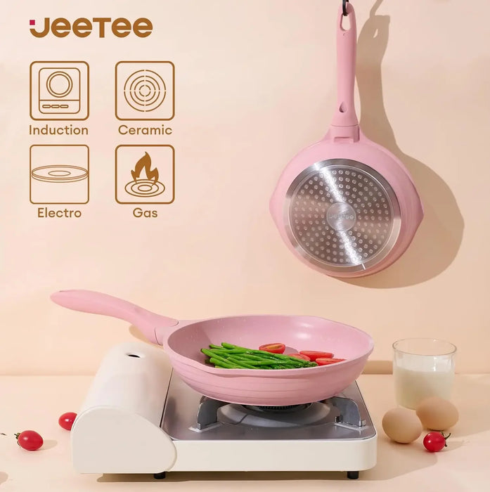 JEETEE Pink Pots and Pans Set Nonstick 23pcs, Healthy Kitchen Cookware Sets, Induction Cooking Set Pink Granite Stone