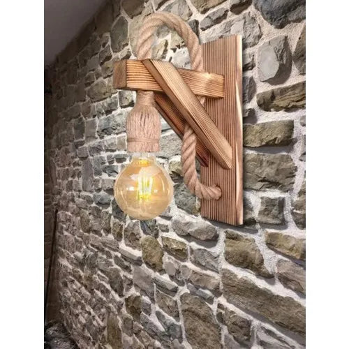 Levant Wood Tumbled Design Applique wall-mounted wood rustic natural rope lighting light indoor environment