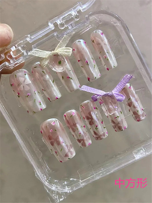 Princess Floral White Moonlight Gradient Butterfly Wearing A Hand-made Custom Nail Nail Nail Fake Nails