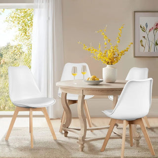 Dining Chairs Set of 4, Mid-Century Modern Dining Chairs with Wood Legs and PU Leather Cushion