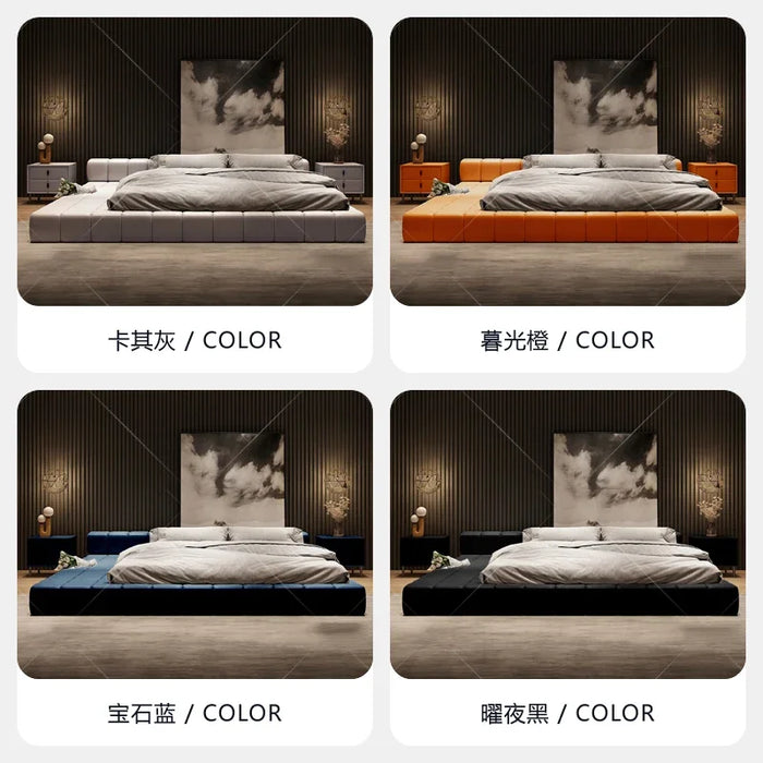 Italian extremely simple leather bed light extravagant simple master bedroom landing bed Japanese-style dwarf bed