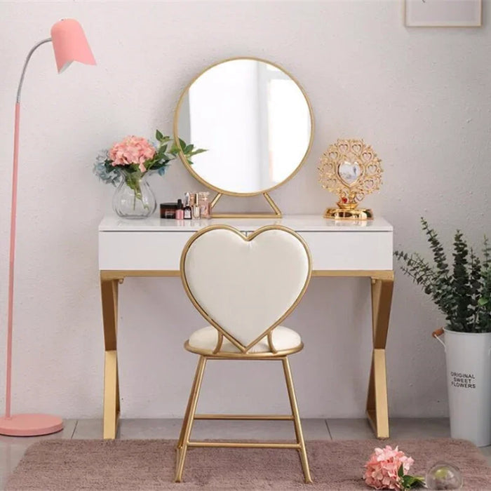 Nordic Small Apartment Makeup Table and Stool, Bedroom Economical Princess Dressing Table, Simple Iron Dressing Table